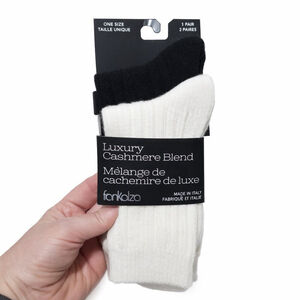 FRANKALZA NWT Luxury Cashmere Blend Cable Knit Socks 2 Pairs Blk Ivry Women's OS